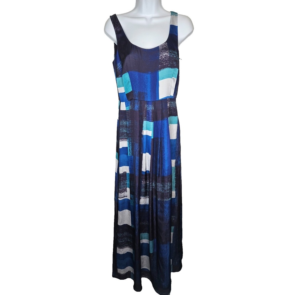 Ann Taylor 4 Blue Abstract Print‎ Sleeveless A Line Midi Dress Wedding Guest